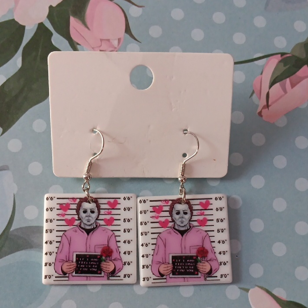 Halloween Funny Michael Myers Horror Character Graphic Dangle Drop Earrings New!